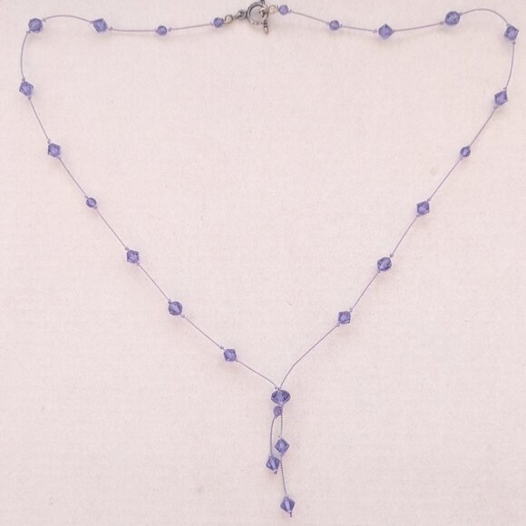 Unknown Jewelry - Artisan Dainty Delicate Purple Glass Crystal Beaded Rope Toggle Clasp Necklace